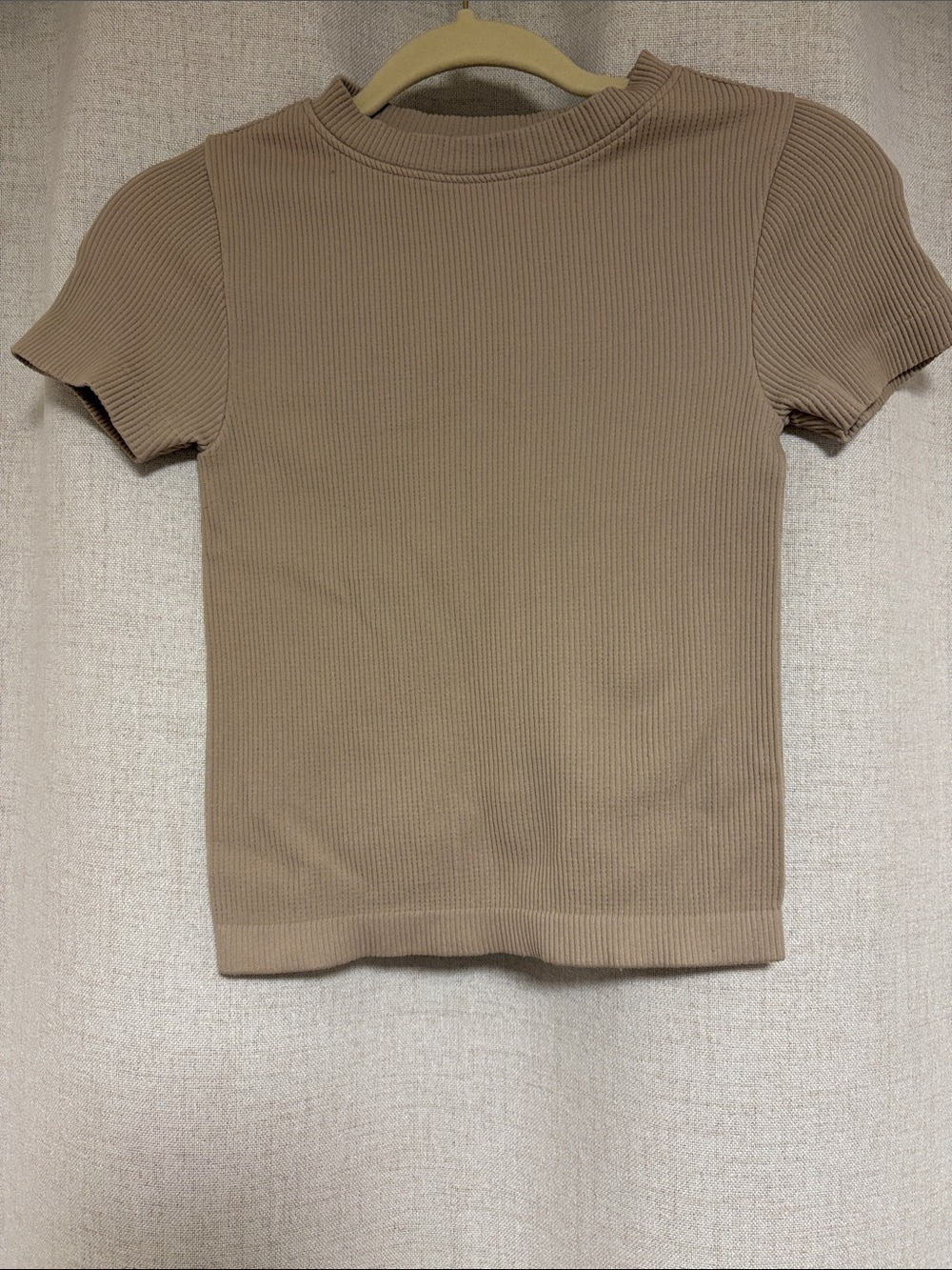 Old Navy Ribbed Short Sleeve Crewneck Top - Beige/Tan